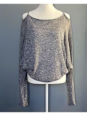 XL Cold-Shoulder SLOUCHY PULLOVER Knit Dolman Sweater Tunic Marled Gray